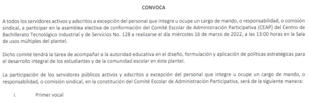 Convocatoria alumnos comite escolar para servidores publicos